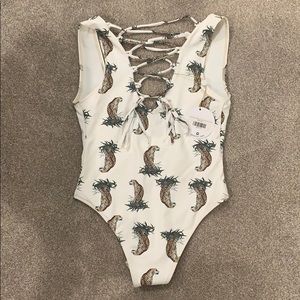 Montce Cream Cheetah Lace-Up Classic One-Piece